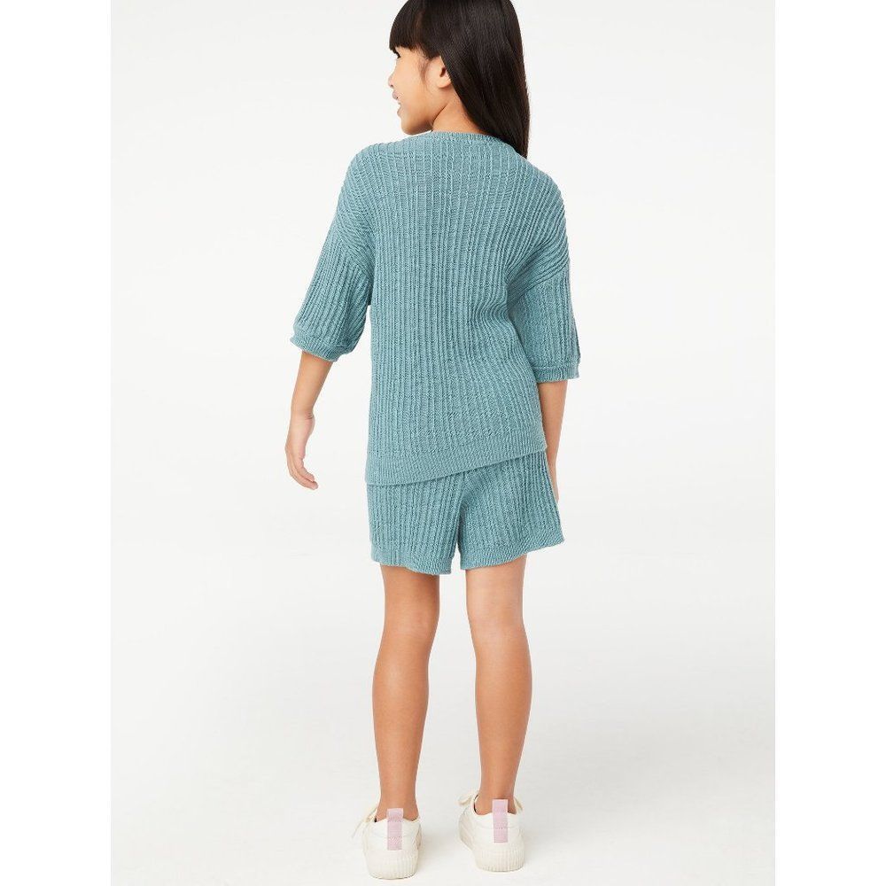 Green Girls Variegated Rib Sweater T-Shirt and Shorts, - Picture 2 of 3